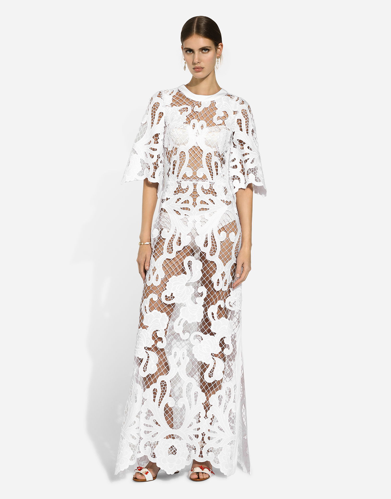 Mekko Dolce & Gabbana Dolce & Gabbana Openwork Embroidered Long Dress Valkoinen | F6JKHZFG6AEW0800, 1