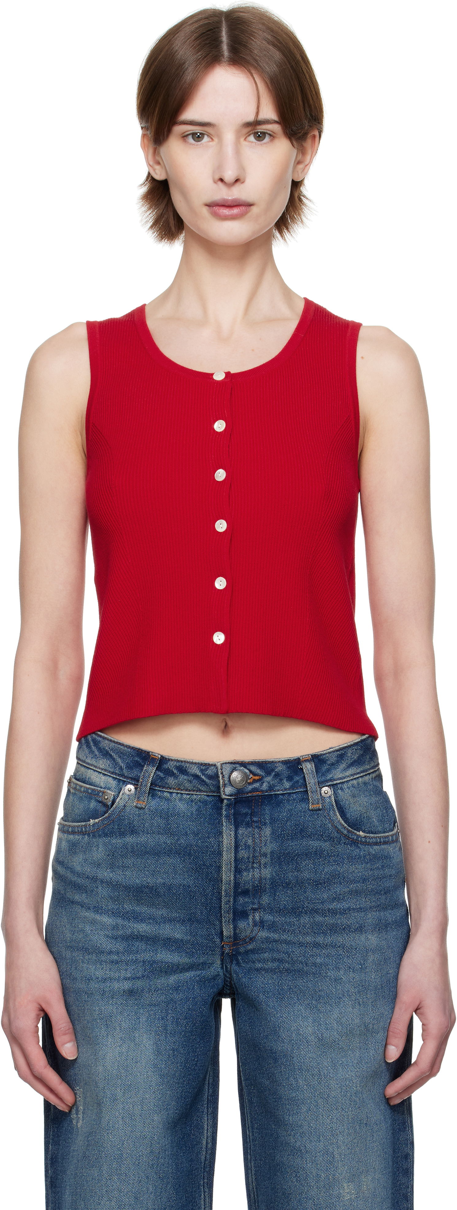 Tankkitoppi A.P.C. A.P.C. Buttoned Cropped Tank Top Punainen | VIALM-F23410, 0