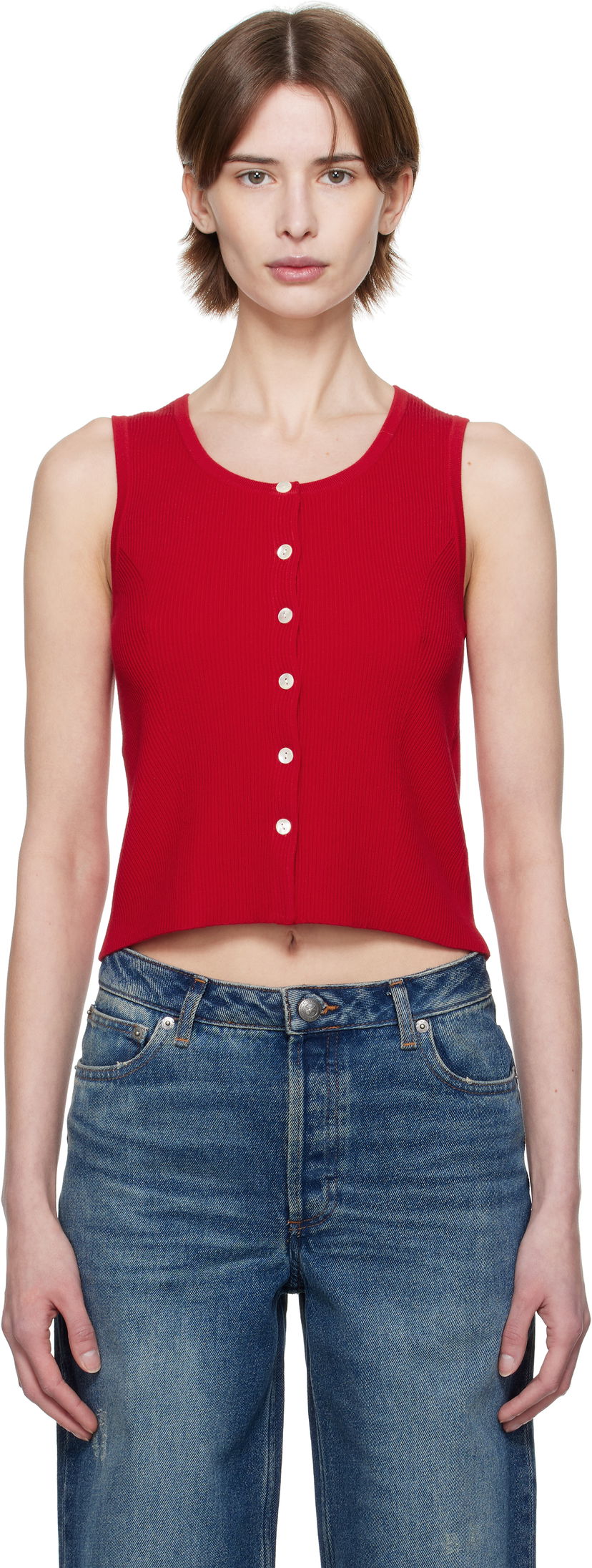 Tankkitoppi A.P.C. A.P.C. Buttoned Cropped Tank Top Punainen | VIALM-F23410