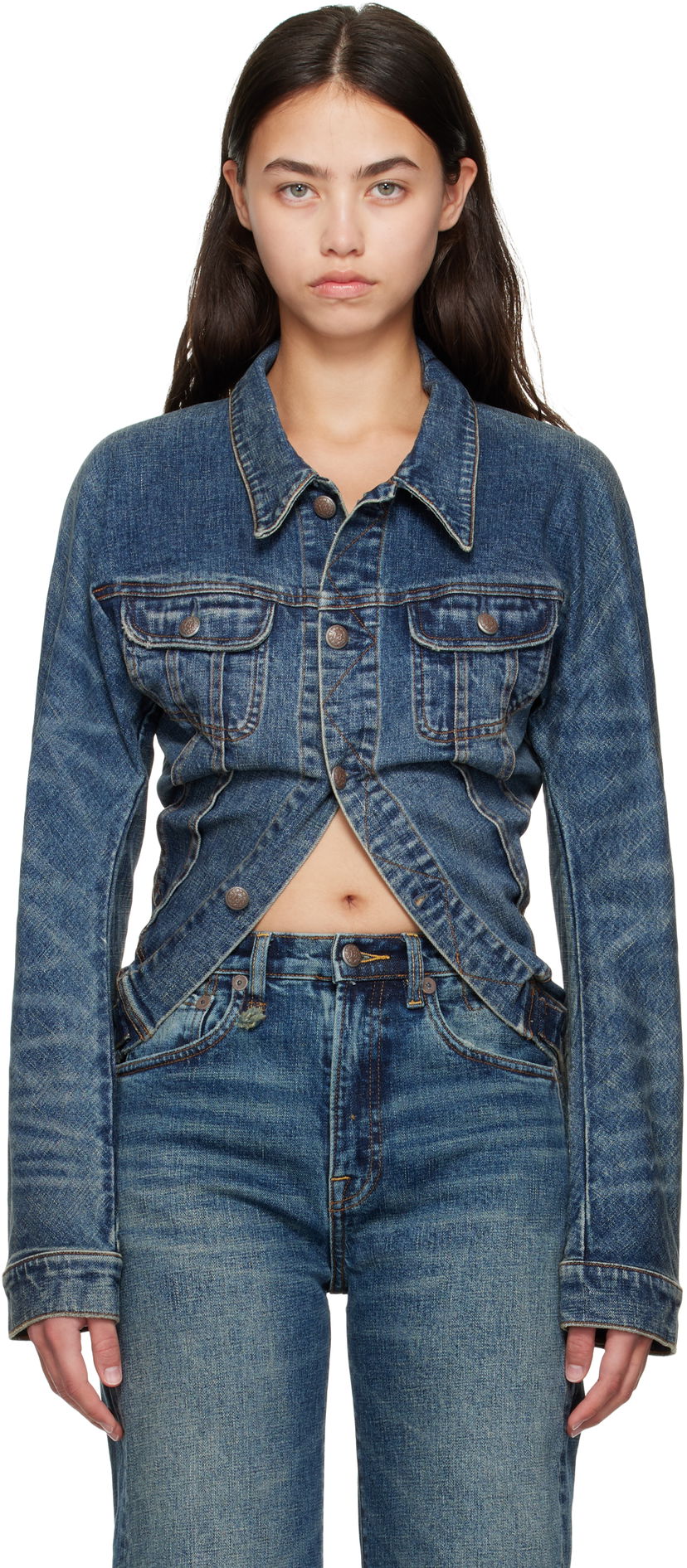 Takki R13 R13 Skinny Wrap Around Trucker Jacket Sininen | R13WD195-D246A
