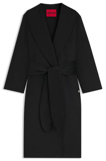 Takit BOSS Relaxed-fit robe-style coat with tie-up belt Musta | 50546753