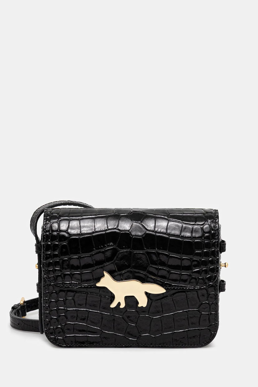Olkalaukku MAISON KITSUNÉ Edie Croc-Embossed Leather Crossbody Bag Musta | NW05170LR0045