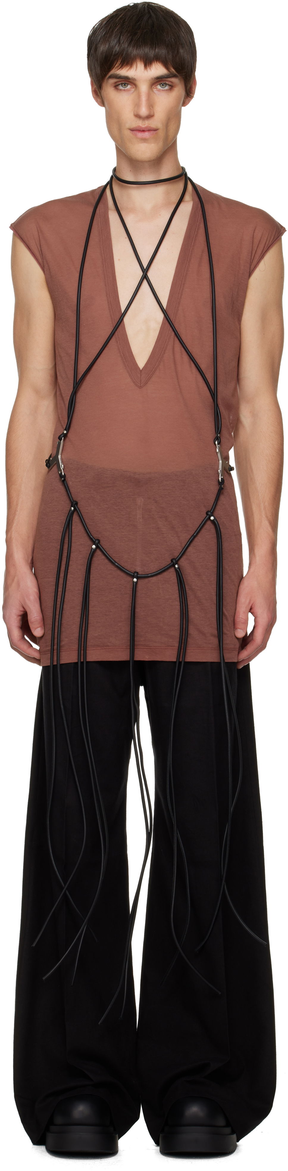 Tankkitoppi Rick Owens Concordians Cord Fringed Tank Top Ruskea | RR02E1457 LBL, 0