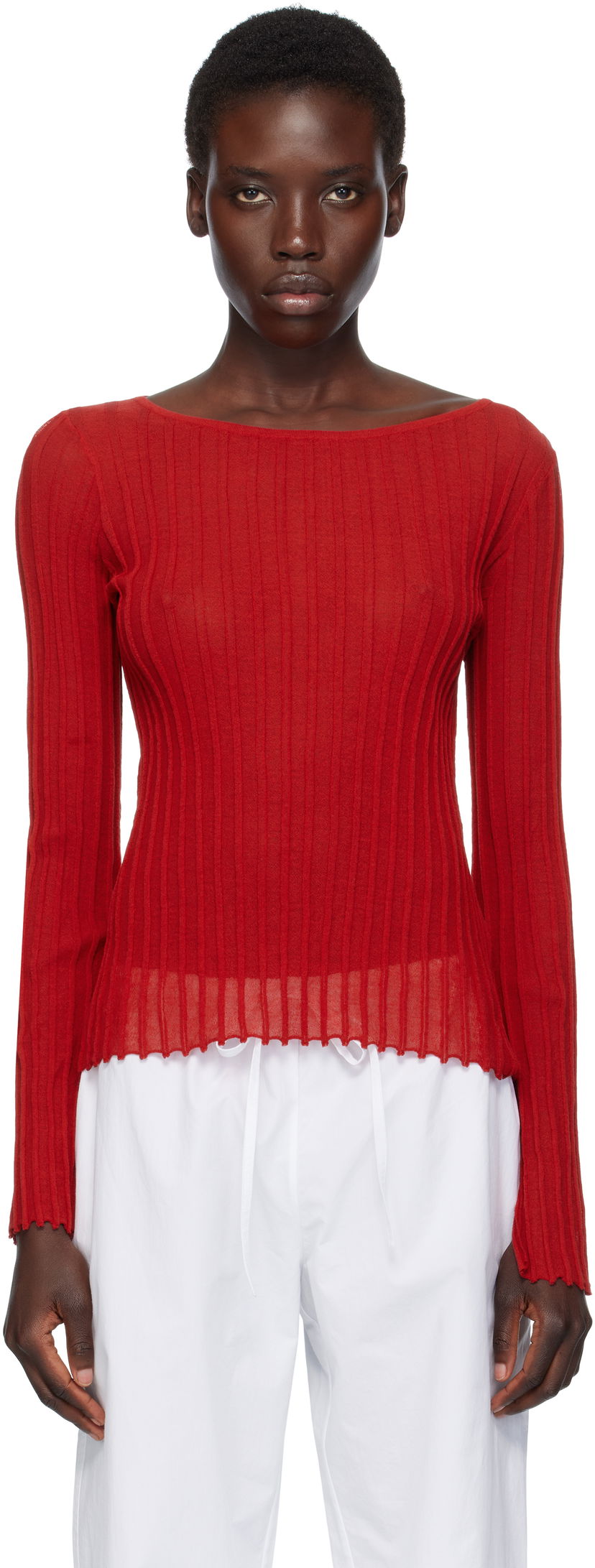 T-paita Loulou de Saison Loulou de Saison Mabille Ribbed Knit Top Punainen | MABILLE