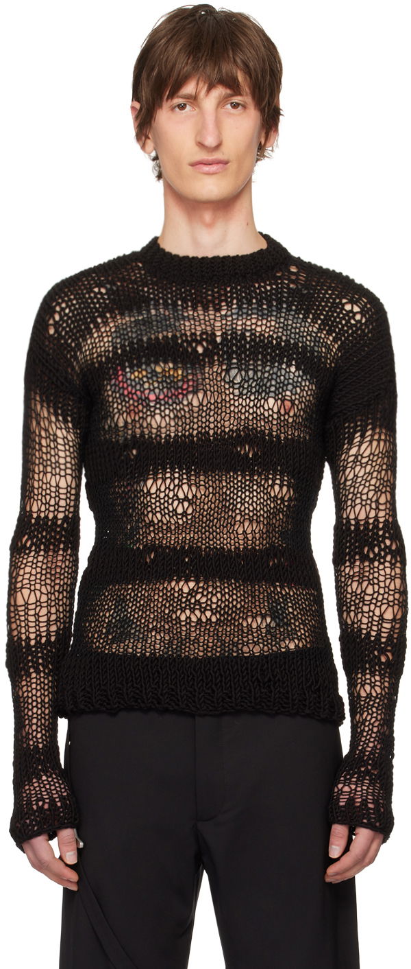 Villapaita HELIOT EMIL Open Knit Sweater Musta | HE_M_07_039_BLK01