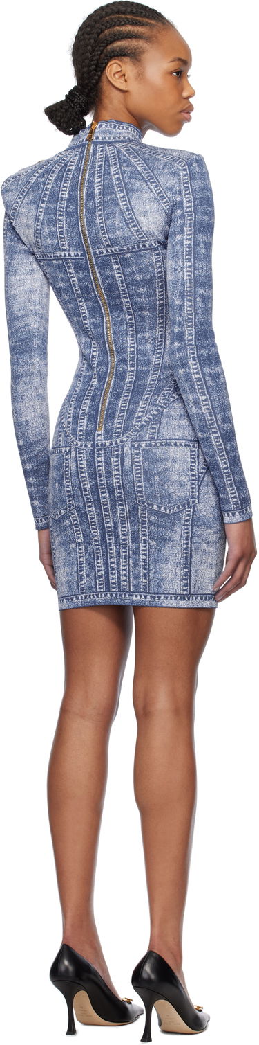 Mekko Balmain Balmain Jacquard Denim Effect Minidress Sininen | EF1R8237KH80, 2