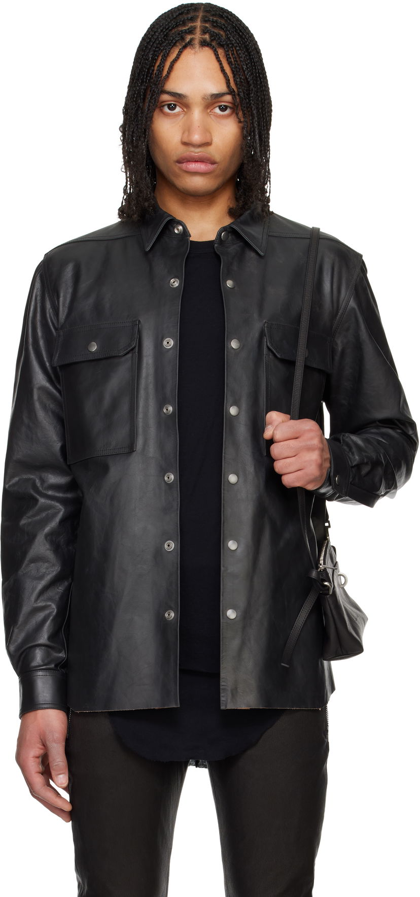 Paita Rick Owens Rick Owens Hollywood Leather Overshirt Musta | RU01E5729 LTP
