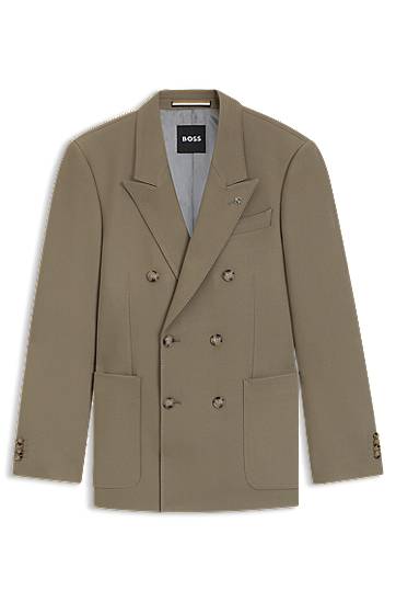 Takki BOSS Relaxed-fit double-breasted blazer in stretch fabric Beige | 50551531