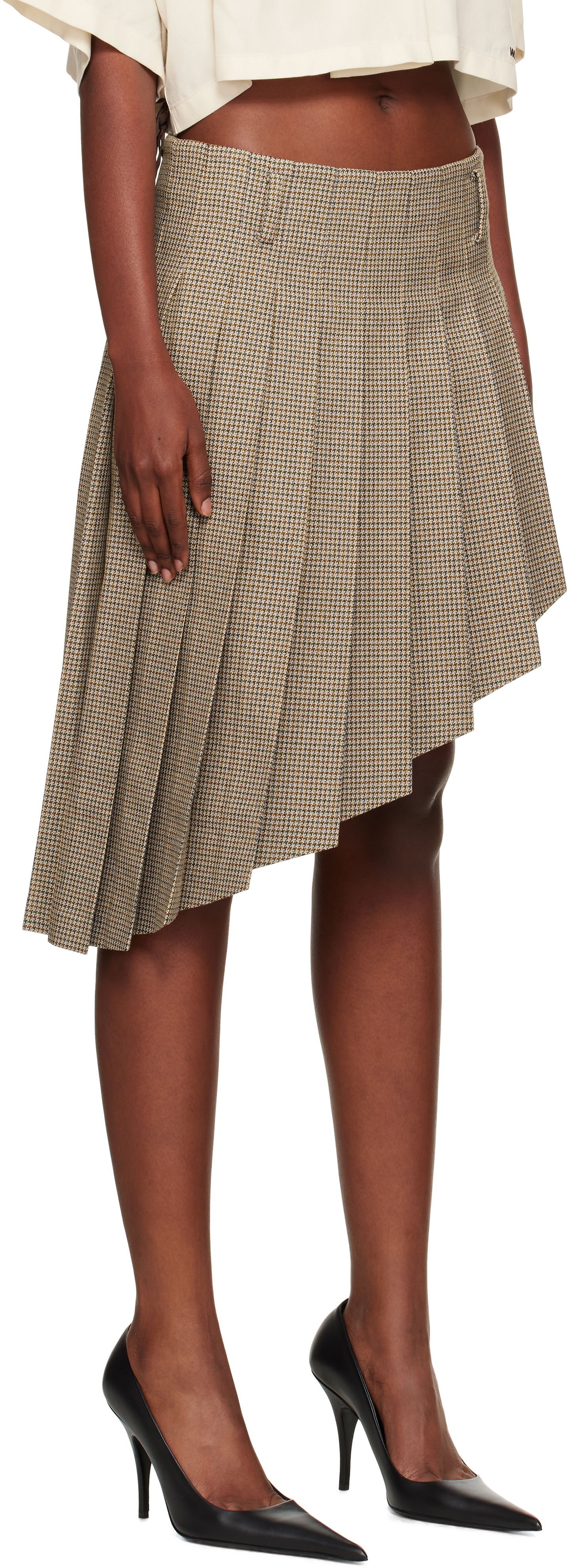 Hame We11done We11done Asymmetric Checked Midi Skirt Ruskea | WD-SK2-25-276-W-BG, 1