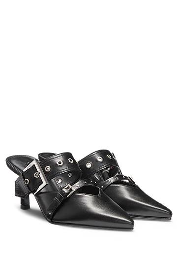 Asusteet BOSS Nappa Leather Mules with Buckled Straps Musta | 50536401