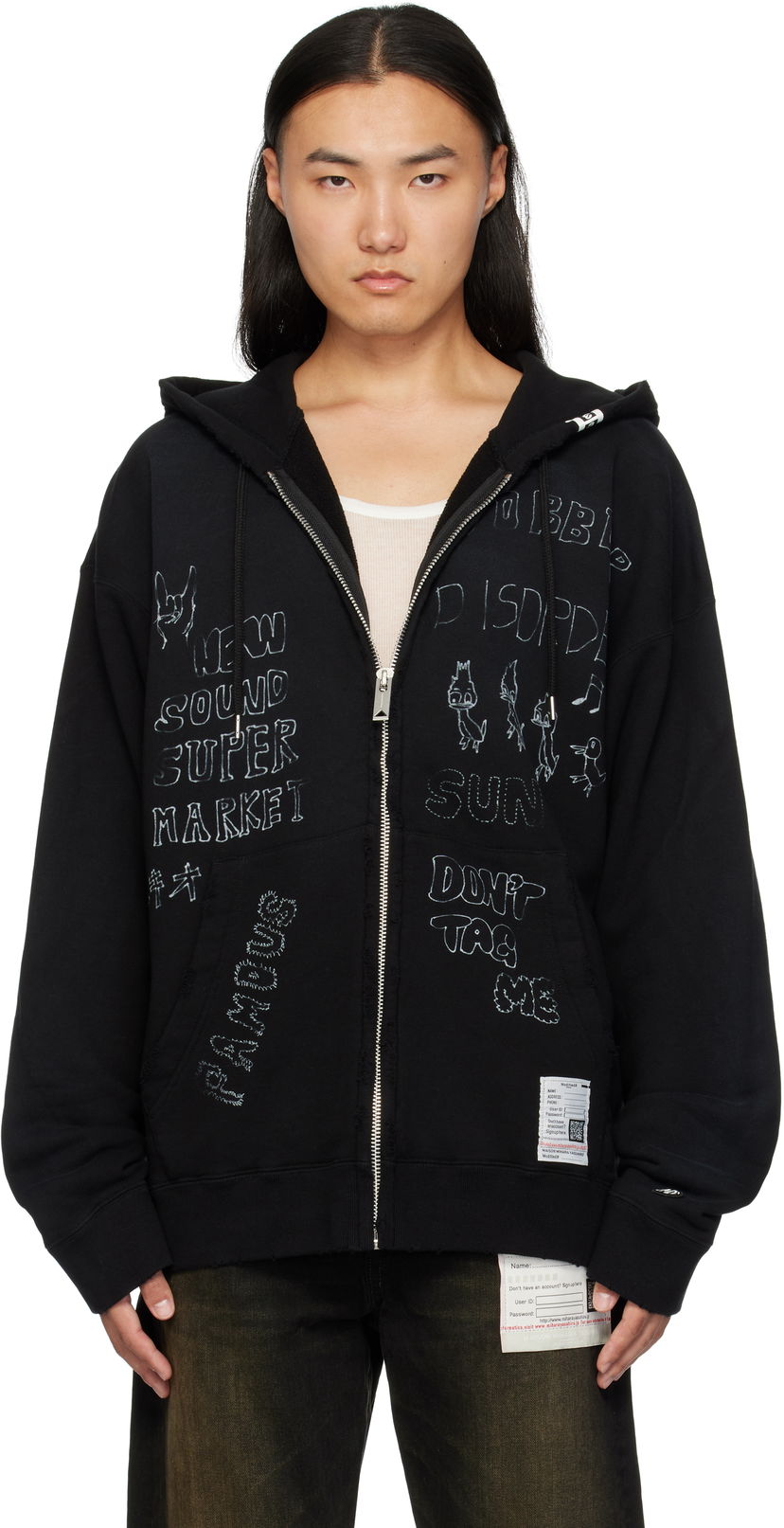 Huppari Maison MIHARA YASUHIRO Drawstring Zip Hoodie Musta | J13PK721