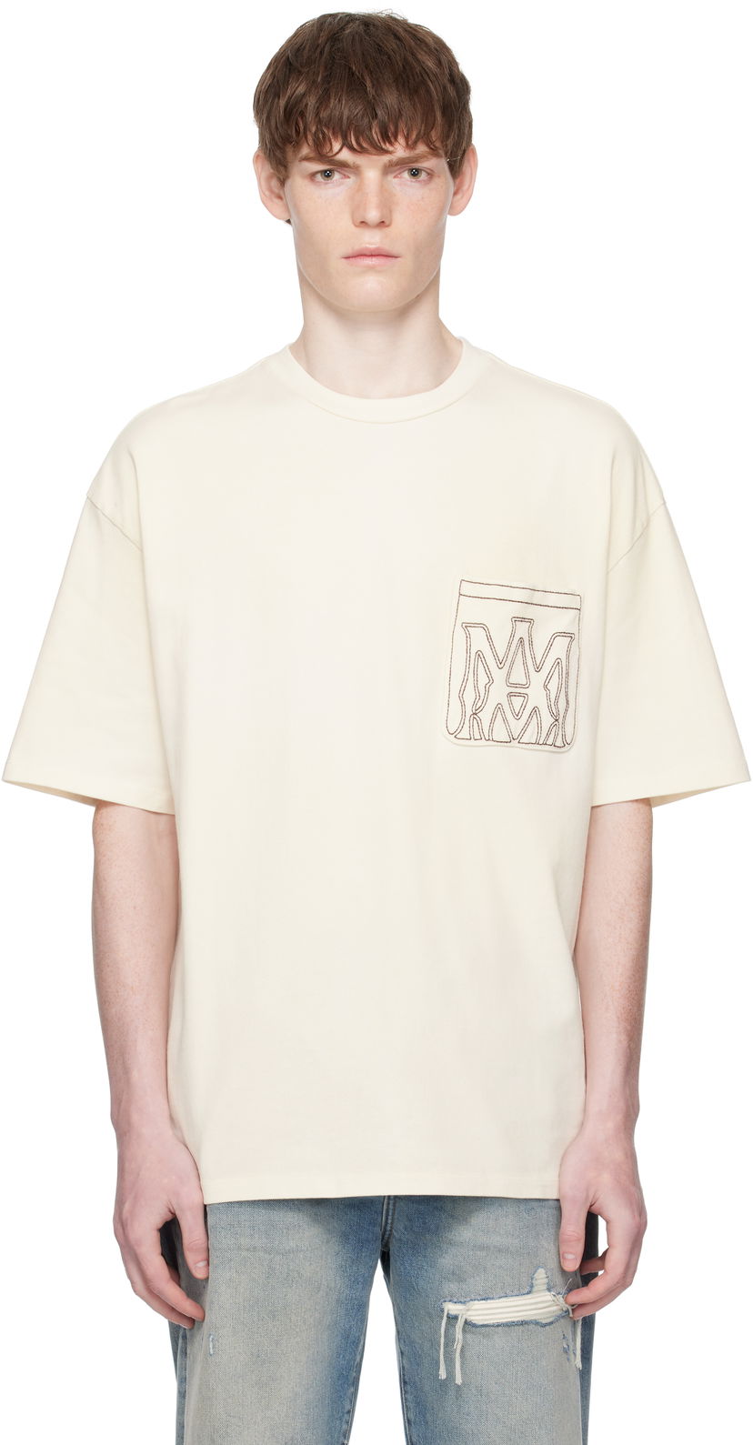 T-paita AMIRI AMIRI MA Outline Oversized T-Shirt Beige | AMJYTE1205