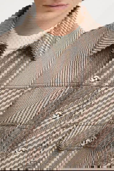 Takki KENZO Kenzo Diagonal Stripe Slim Pleated Trucker Jacket Beige | FF65VE3029IO, 3