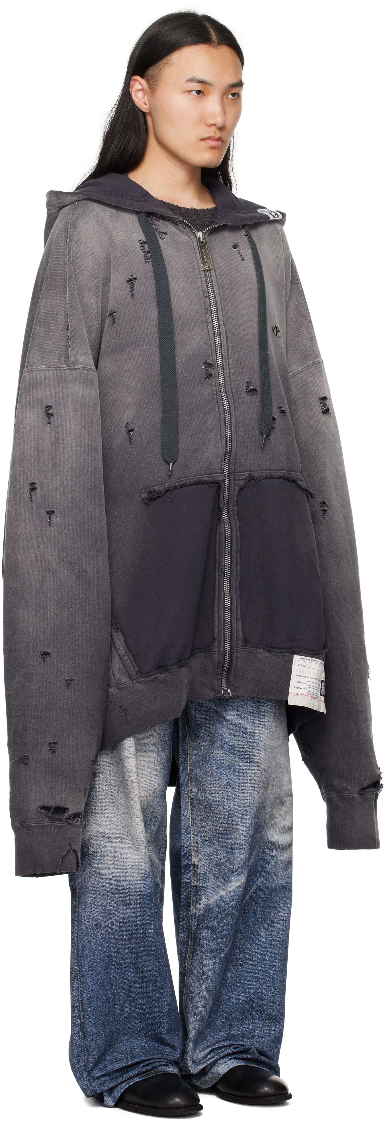 Huppari Maison MIHARA YASUHIRO Maison MIHARA YASUHIRO Sun Faded Distressed Zip Hoodie Harmaa | A14PK531, 1