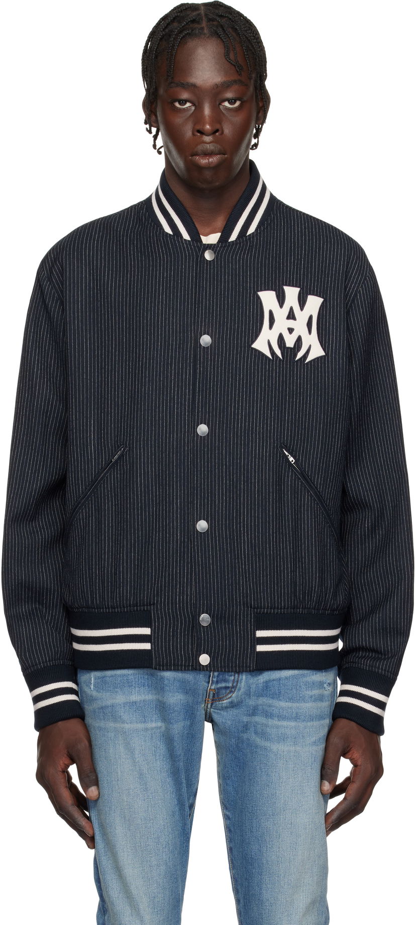 Bomber-takki AMIRI 'MA Hollywood' Pinstripe Bomber Jacket Tummansininen | AMOUBB1024