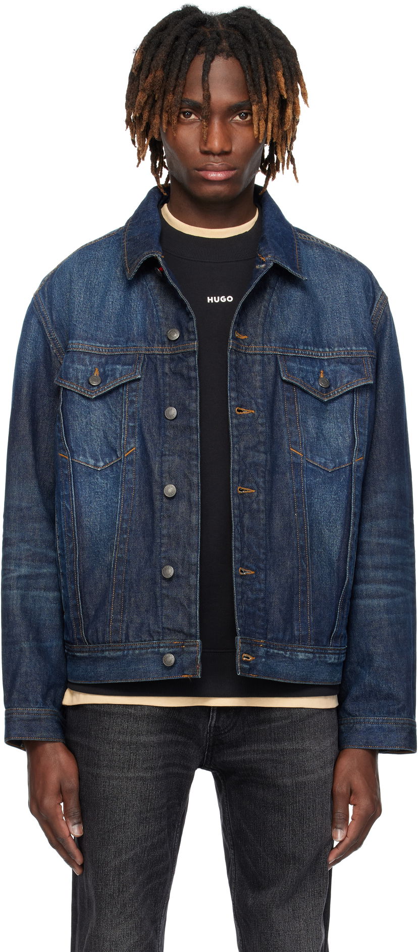 Takki BOSS HUGO Adjustable Hem Denim Jacket Sininen | 50530639
