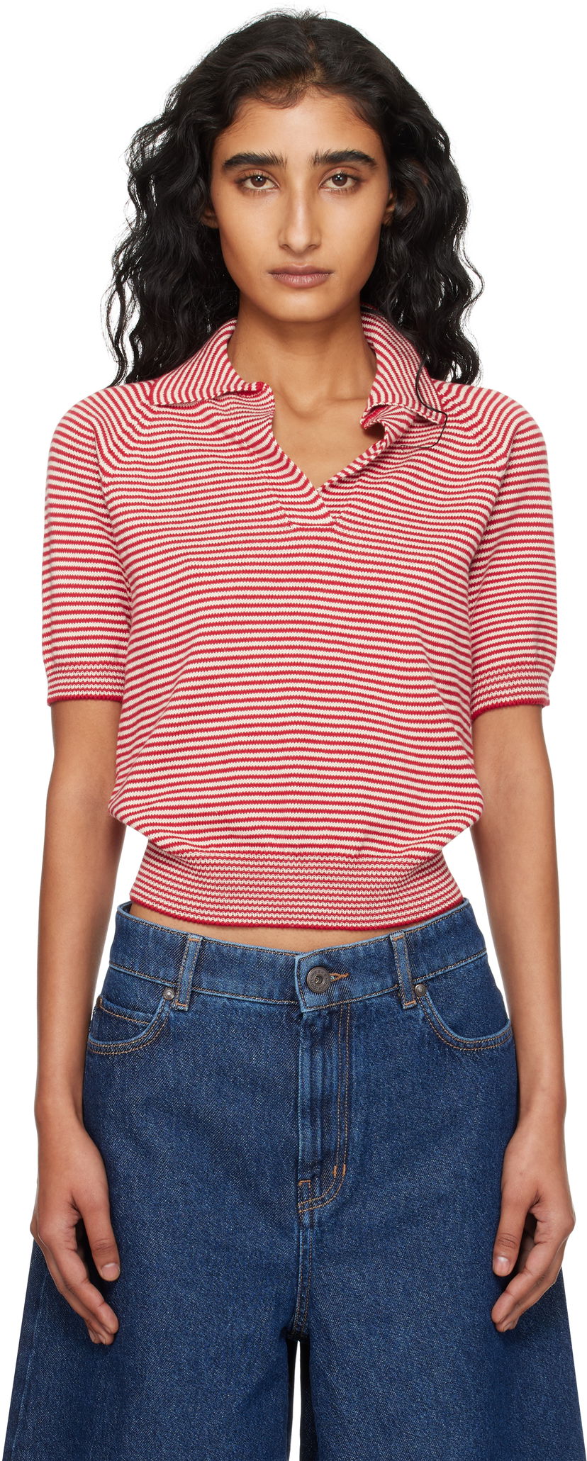 Poolopaita Max Mara Weekend Max Mara Striped Knit Polo Punainen | 2525366131600