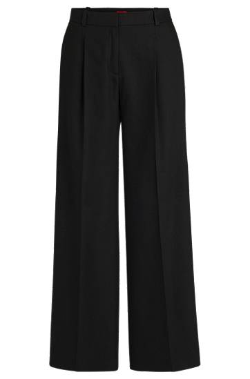Housut BOSS Regular-Fit Linen-Blend Trousers Musta | 50537619