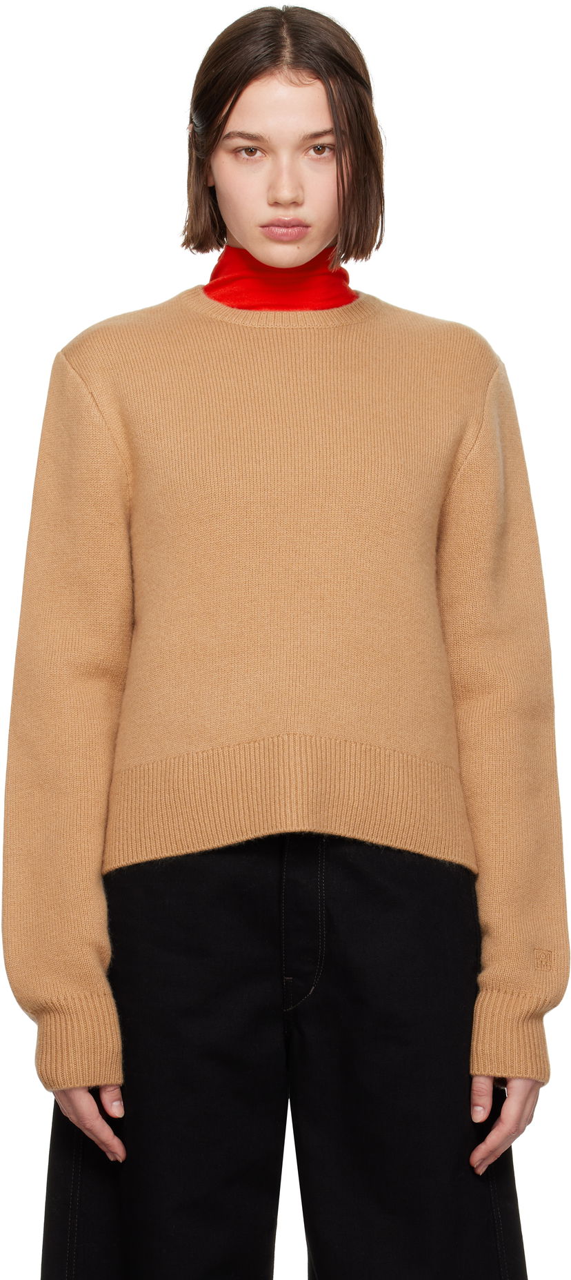 Villapaita TOTEME TOTEME Cropped Crew-Neck Knit Sweater Ruskea | 244-WRT0404-YA0126