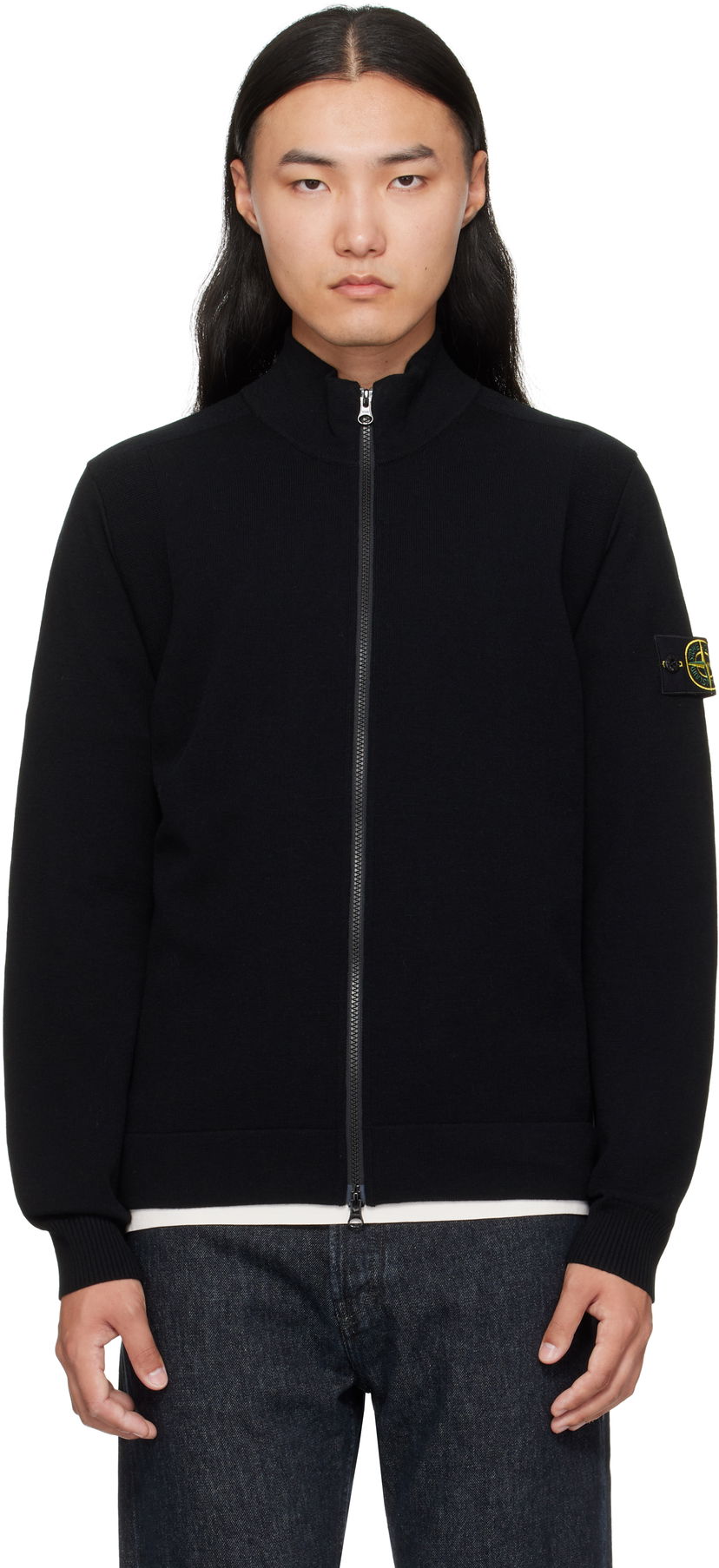 Huppari Stone Island Stone Island Stretch RWS Wool Zip-Up Sweatshirt Musta | K2S15 5100062 S00A1