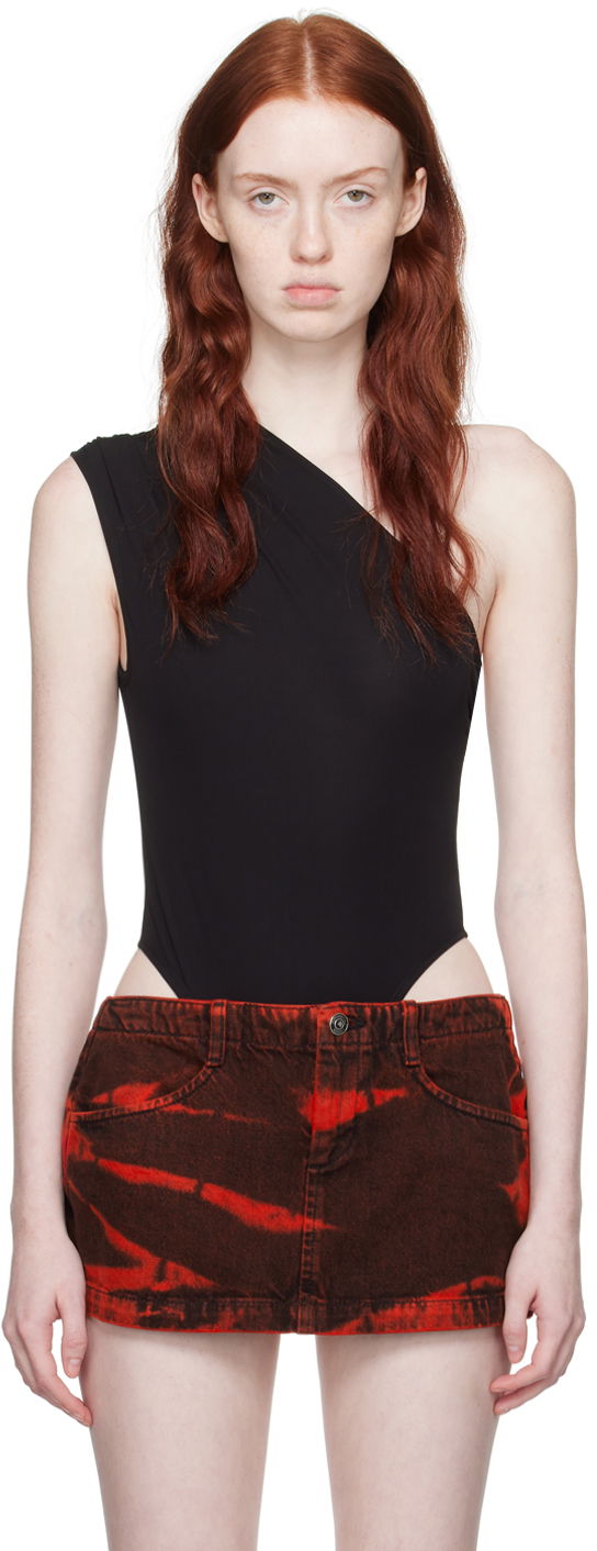 Body Miaou Miaou Jade One Shoulder Bodysuit Musta | 6005VCJBLK