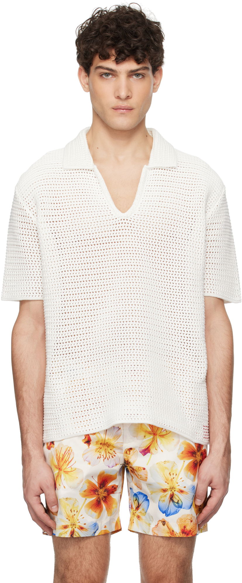 Paita Orlebar Brown Batten Crochet Polo Shirt Valkoinen | 277182