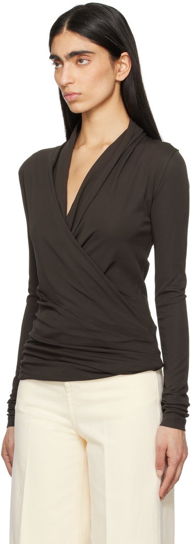 Villapaita TOTEME TOTEME Overlapped Jersey Wrap Top Ruskea | 252-WRT0443-FB0162, 3