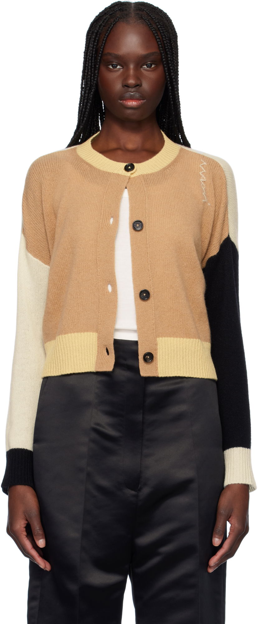 Villapaita Marni Marni Crewneck Color-Block Cashmere Cardigan Beige | CDMD0393Q0 UFX385