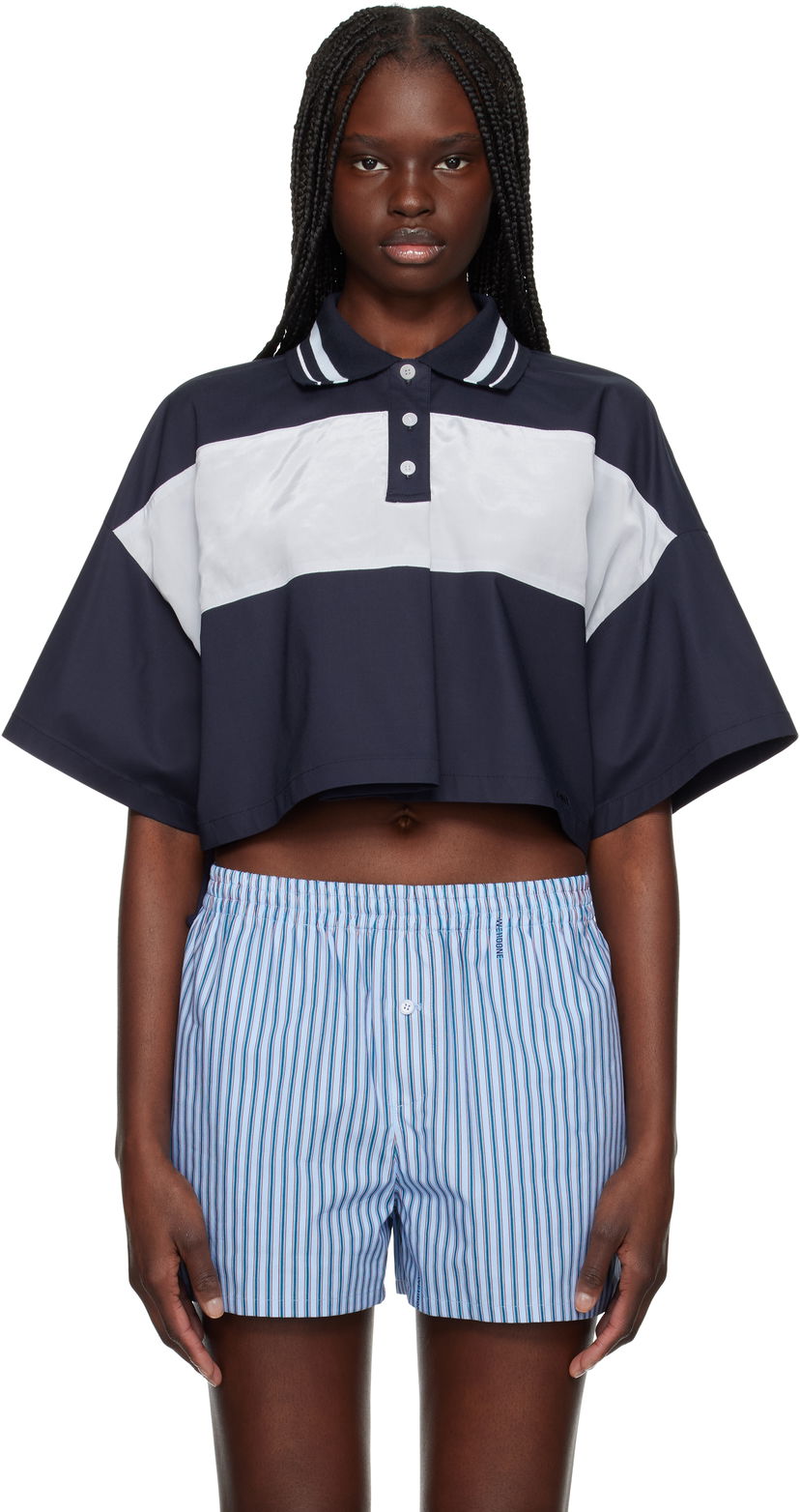 Crop top We11done We11done Color Block Cropped Polo Tummansininen | WD-BL1-25-132-W-NV