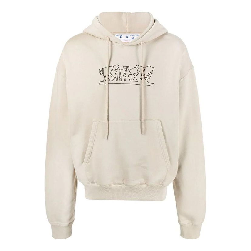 Huppari Off-White Logo-Embroidered Cotton Hoodie Beige | OMBB037S22FLE0061710
