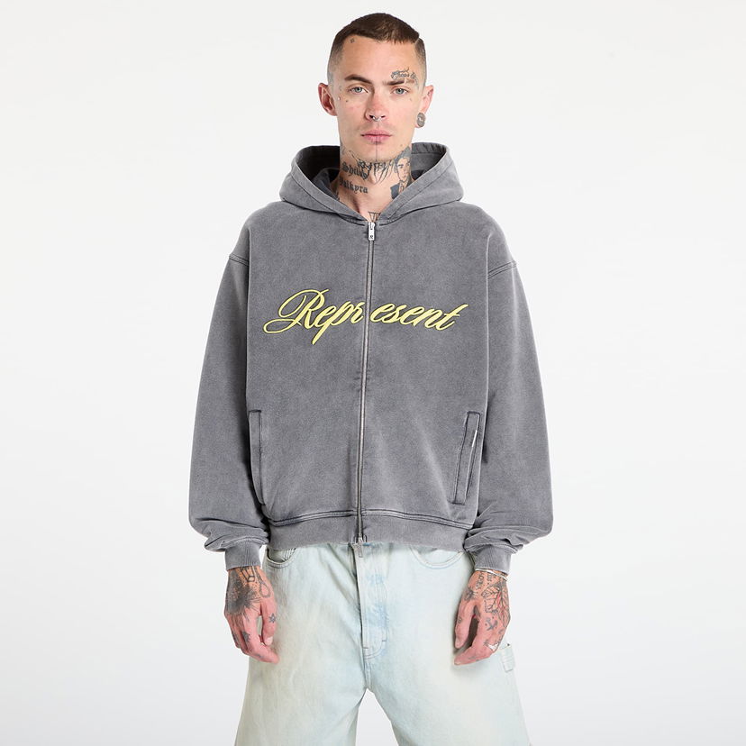 Huppari Represent Clo REPRESENT Script Logo Zip Hoodie Harmaa | MLM100025-47