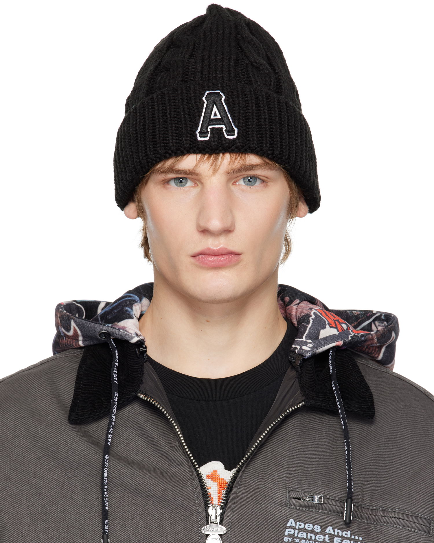 Pipo AAPE by A Bathing Ape A Bathing Ape Aape Main Knit Beanie with Logo Musta | AAPHTM5288XXNBKX, 0