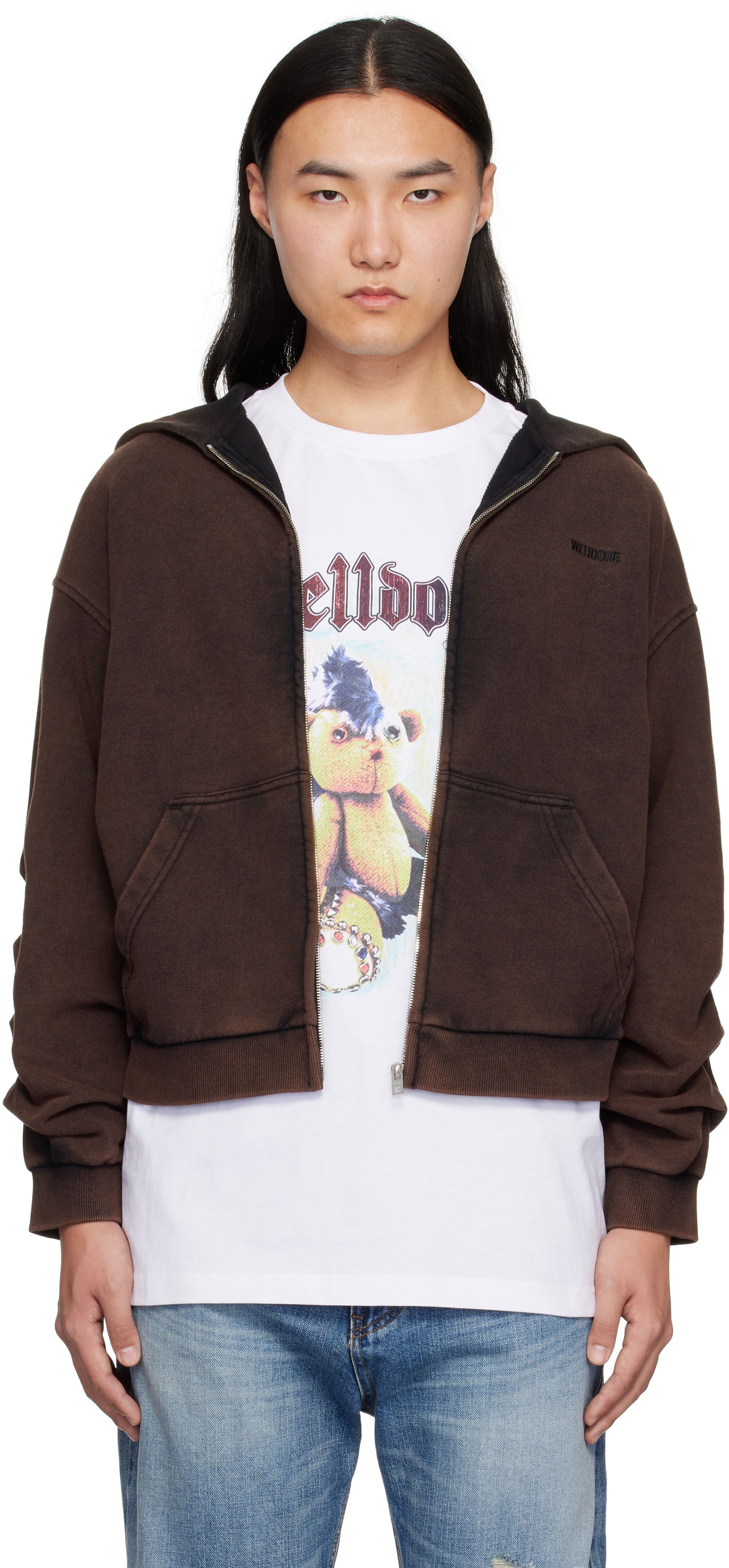 Huppari We11done We11done Wrinkled Zip-Up Hoodie Ruskea | WD-TJ0-25-830-U-BK, 0