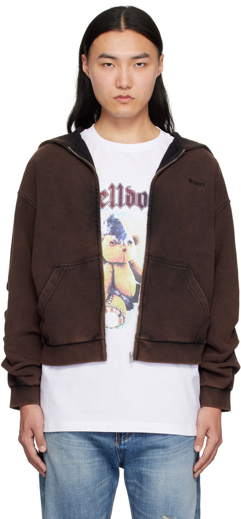 Huppari We11done We11done Wrinkled Zip-Up Hoodie Ruskea | WD-TJ0-25-830-U-BK