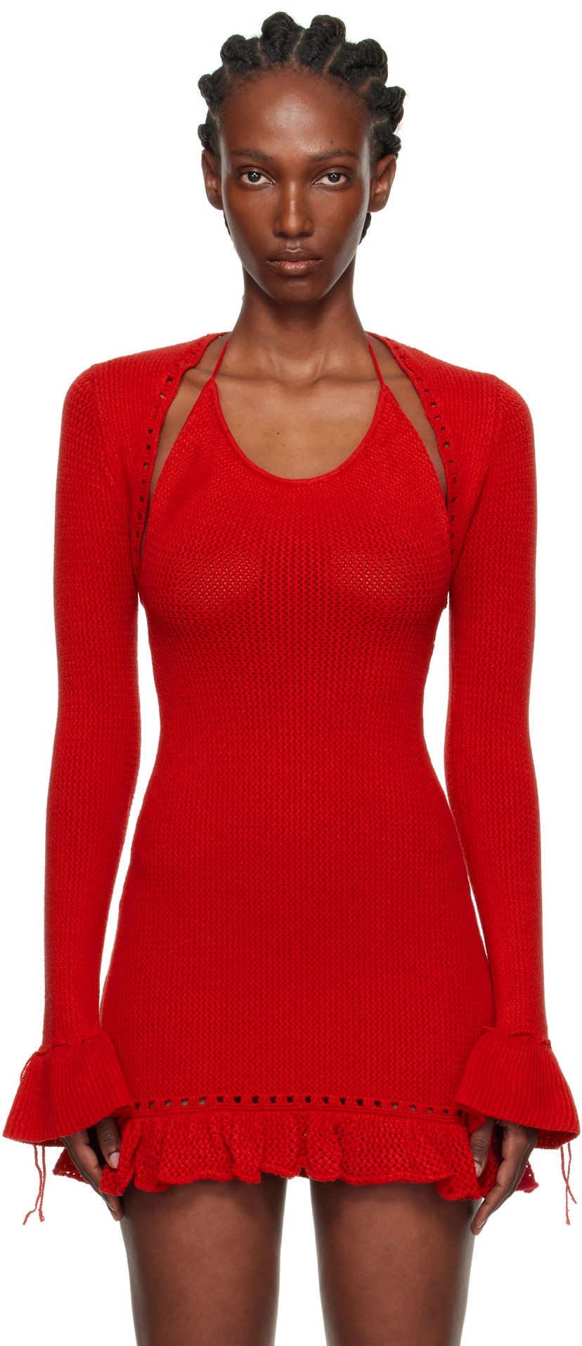 Villapaita GUIZIO Guizio Crochet Ruffle Sleeve Bolero Cardigan Punainen | P25705S019