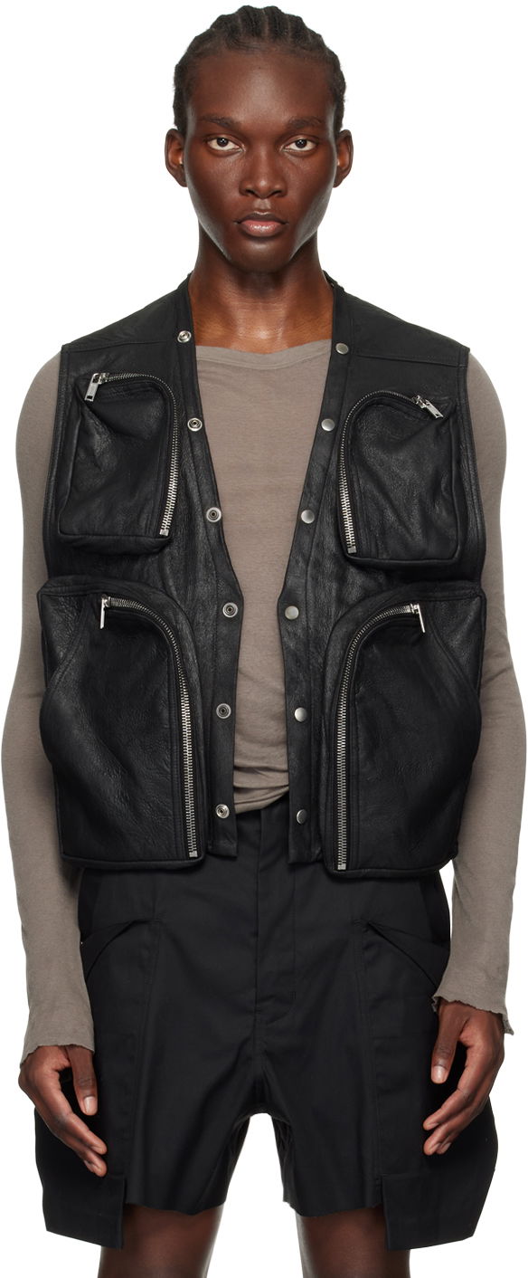 Liivi Rick Owens Black Porterville Leather Cargo Vest Musta | RU02D6767 LBA