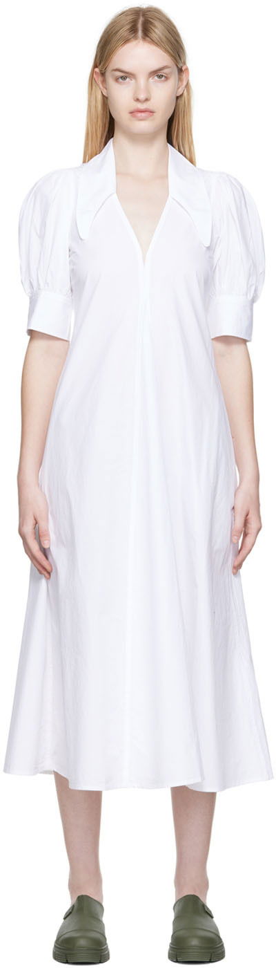 Mekko GANNI GANNI Organic Cotton Midi Dress Valkoinen | F7127