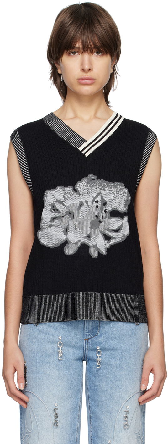 Villapaita Feng Chen Wang Feng Chen Wang Floral Sleeveless Vest Musta | FUS15KT07