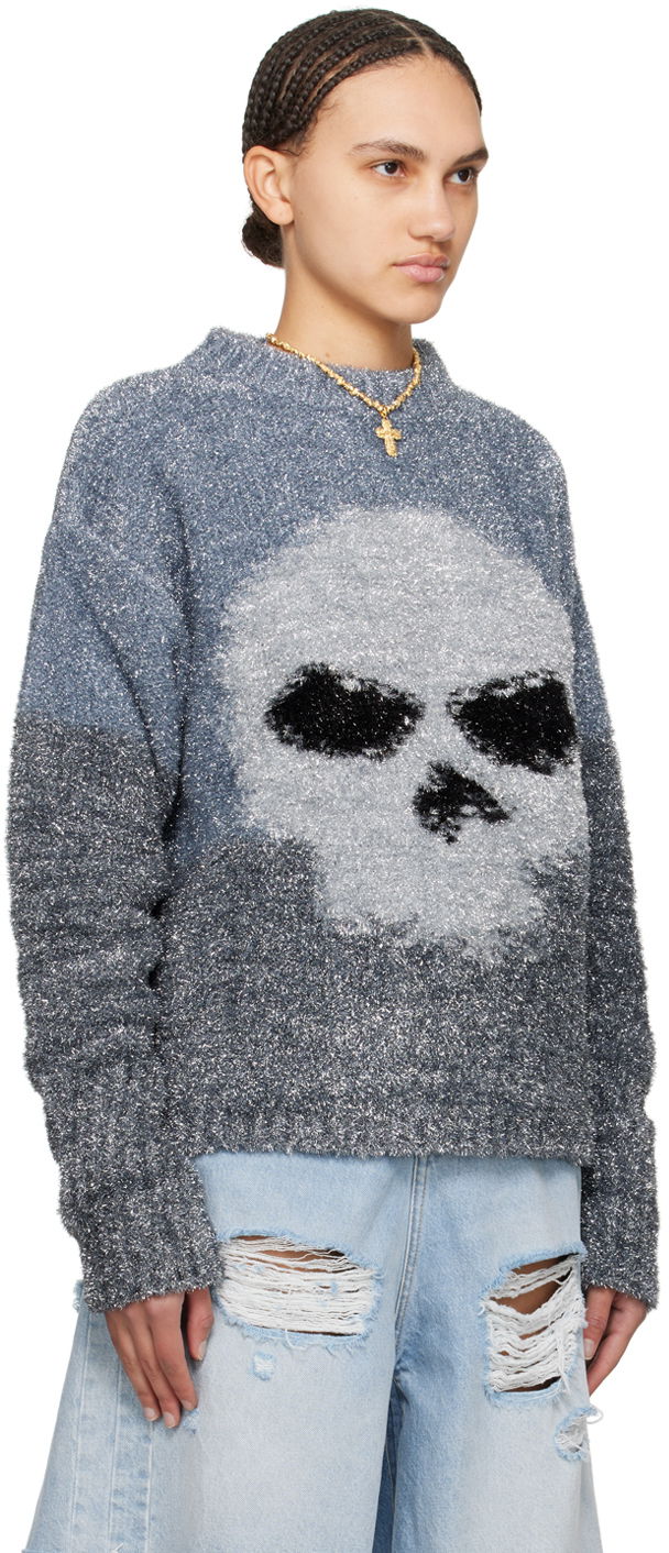 Villapaita ERL Intarsia Knit Skull Sweater Harmaa | ERL08N367, 1