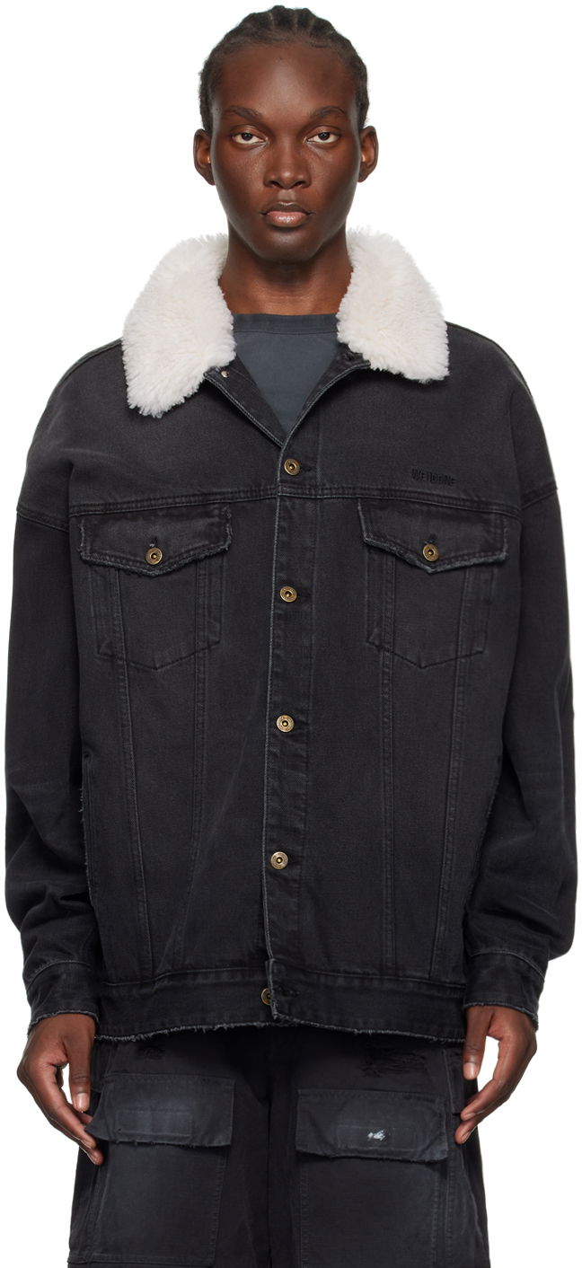 Takki We11done Oversized Denim Jacket with Fur Collar Musta | WD-DJ2-24-363-U-BK