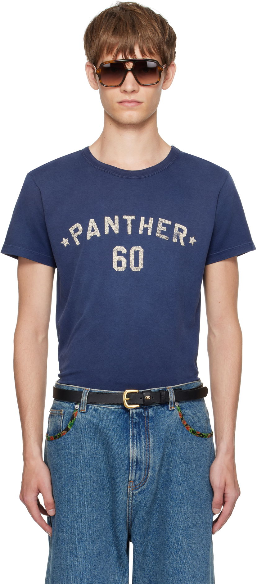 T-paita Valentino Valentino 'Chez Valentino' Panther 60 Graphic T-Shirt Sininen | 7V3MG17EAYD