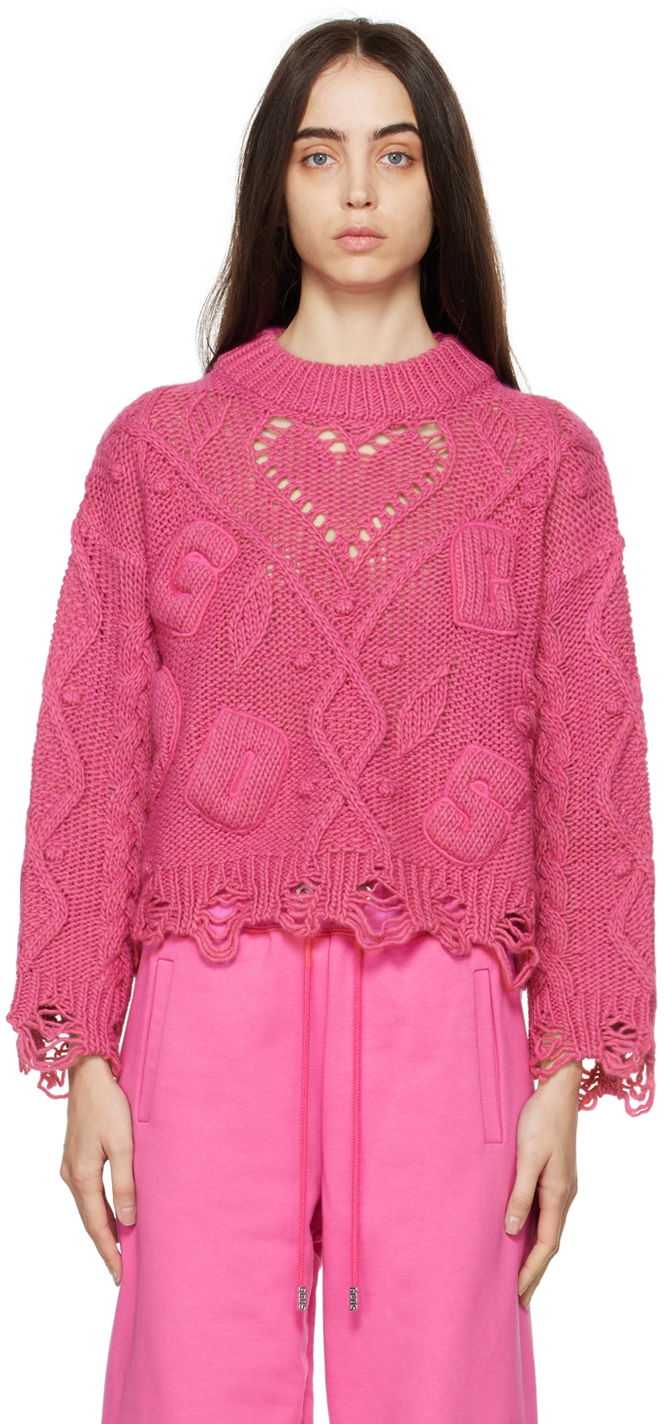 Villapaita GCDS GCDS Embroidered Boxy Sweater Vaaleanpunainen | AI22W380925