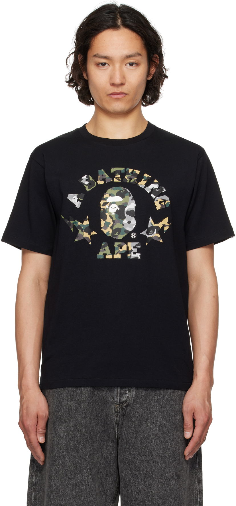 T-paita BAPE 1st Camo Crazy STA College T-Shirt Musta | 001TEL301016M