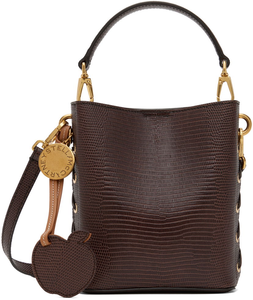 Käsilaukku Stella McCartney Stella McCartney Frayme Scale-Embossed Bucket Bag Ruskea | 7B0093WP0426