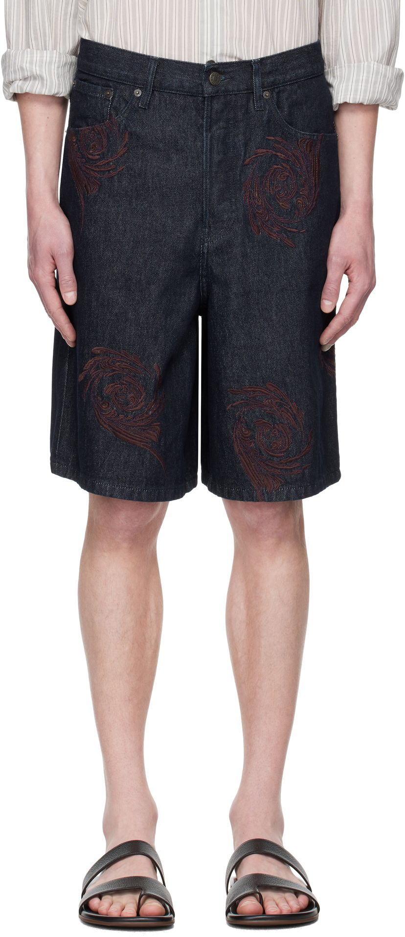 Shortsit Dries Van Noten Dries Van Noten Embroidered Denim Shorts Sininen | 251-080918-1554