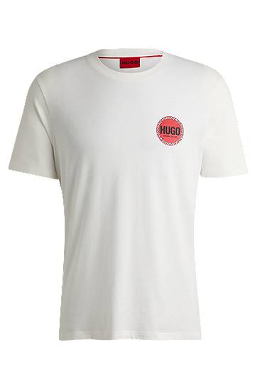 T-paita BOSS HUGO Men's Cotton-Jersey T-Shirt with Racing Logo Valkoinen | 50530641