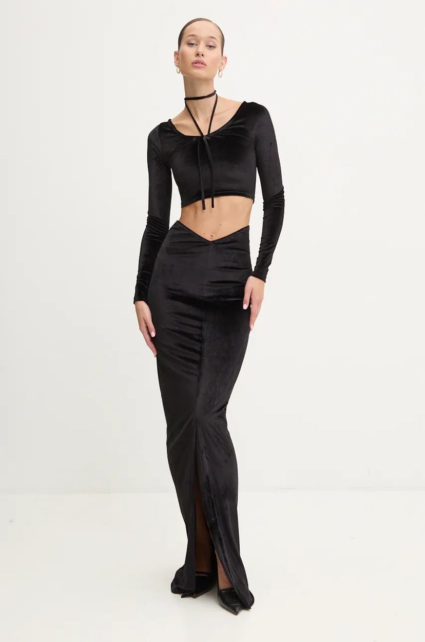 Hame Fiorucci Fiorucci Maxi Velvet Skirt Musta | W01FMBSK236VR01BK01