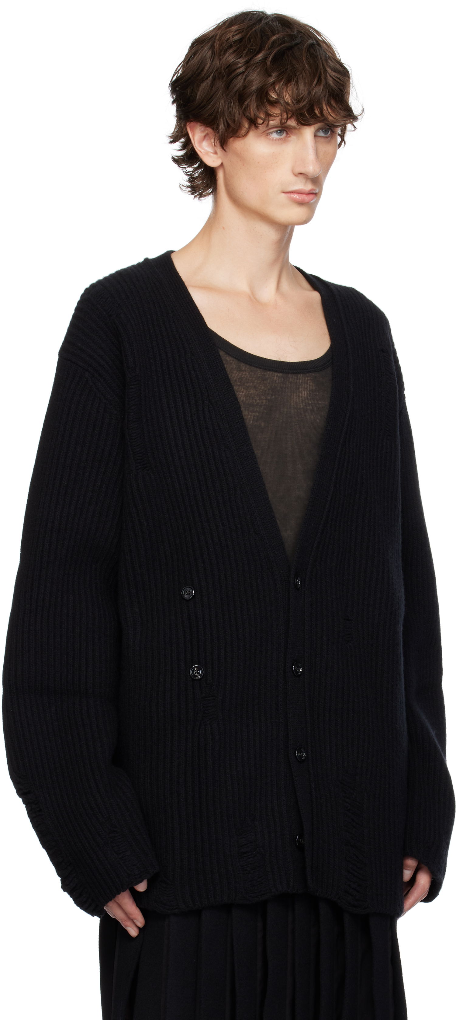 Villapaita Ann Demeulemeester Ingemar Oversize Distressed Cardigan Musta | 2402-M-KN31-KN048-099, 1