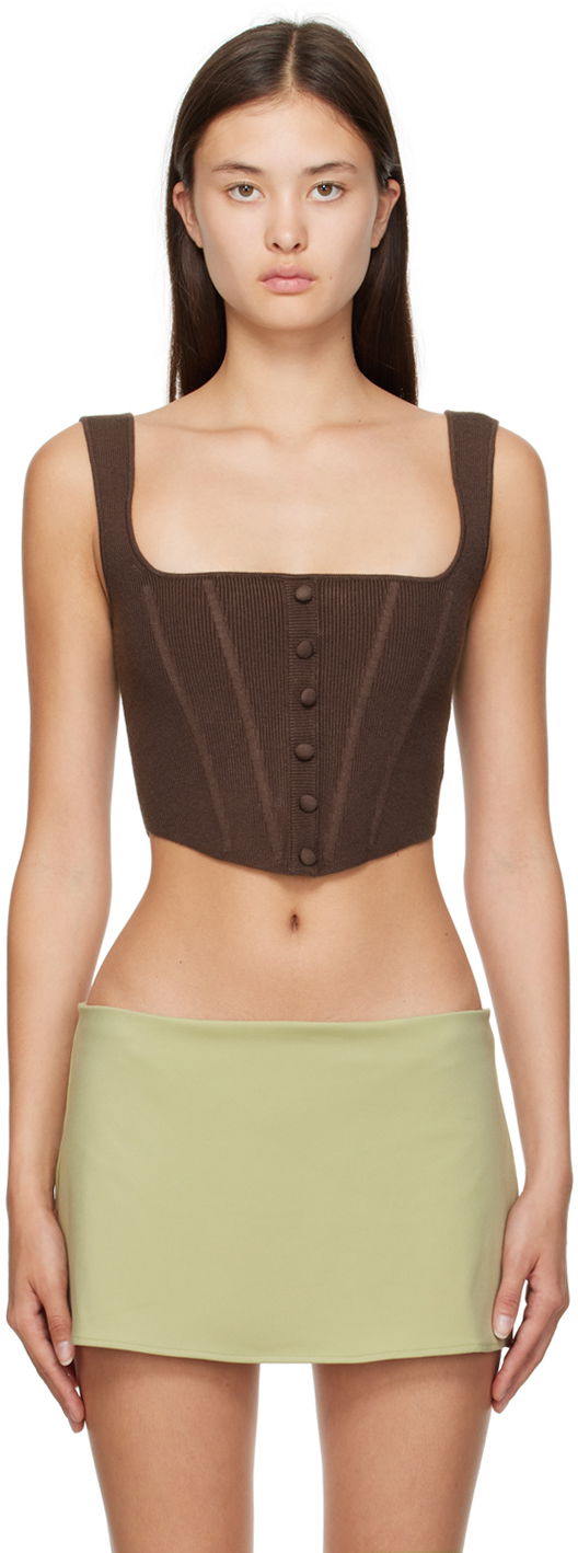 Tankkitoppi GUIZIO Guizio Corset Knit Camisole Ruskea | DGF22C1018NY_BRN