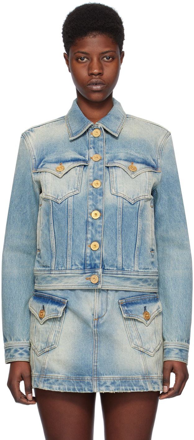 Takki Balmain Vintage Denim Jacket Turkoosi | CF1TC130DE04